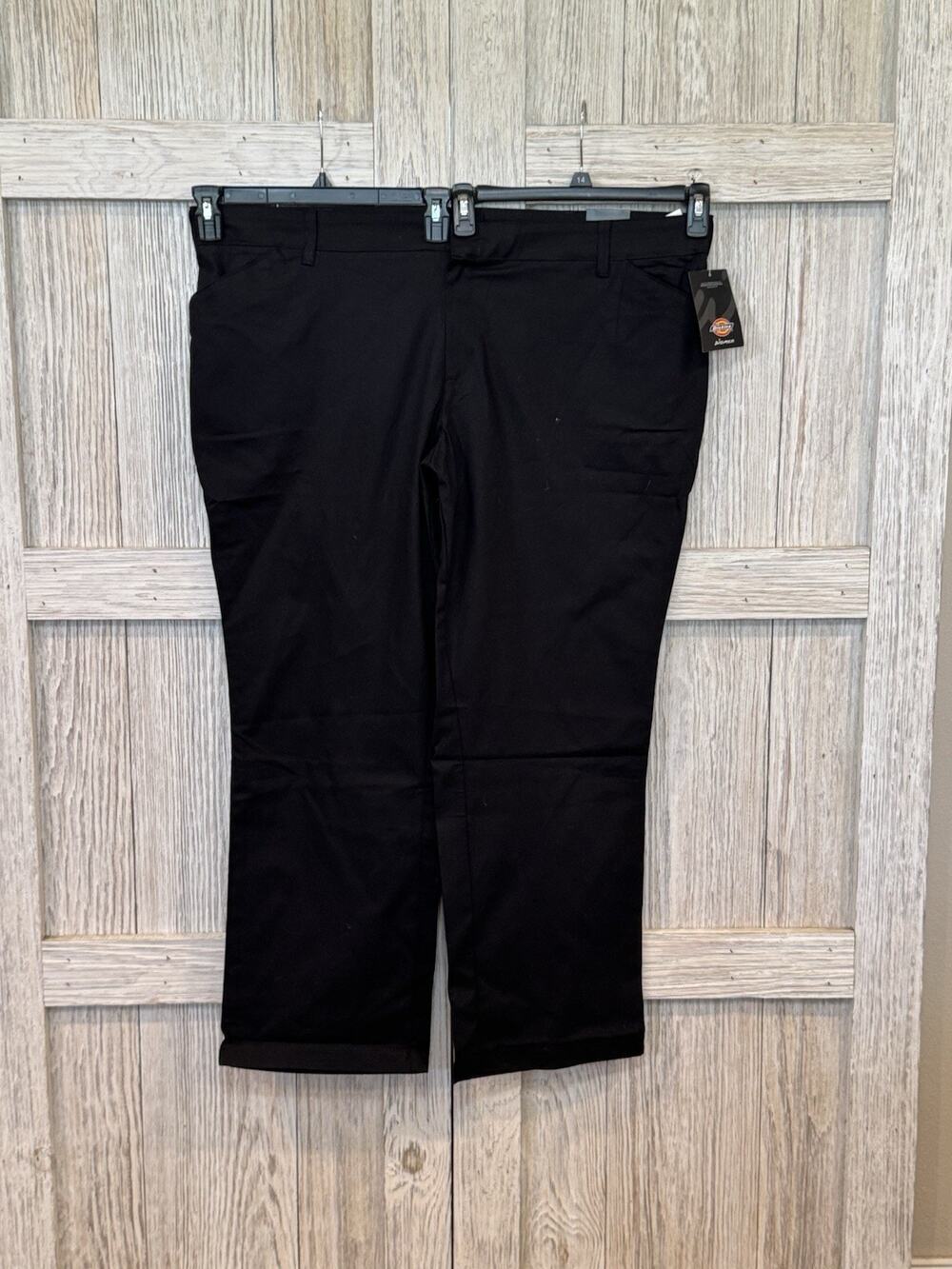 Dickies Women's Black Twill Pants 22W Relaxed Fit Straight Leg Button Zip Logo
